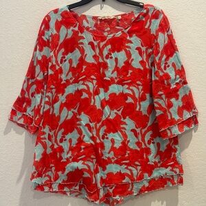 Soft Surroundings 100% Cotton Red and Blue Boxy Blouse